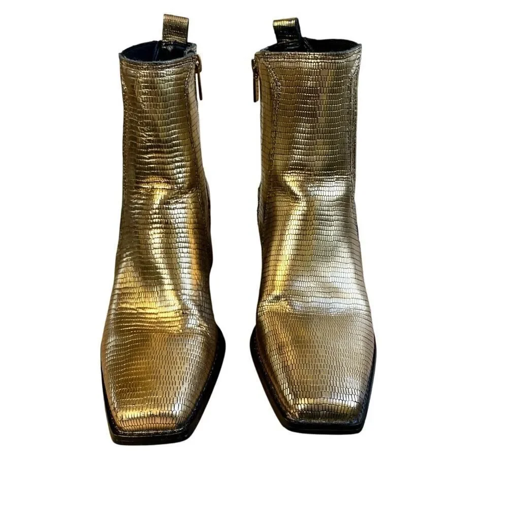 Vince Camuto Sojetta Square Toe Bootie Bronze Metallic Lizard size 9
